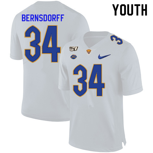 2019 Youth #34 Mark Bernsdorff Pitt Panthers College Football Jerseys Sale-White